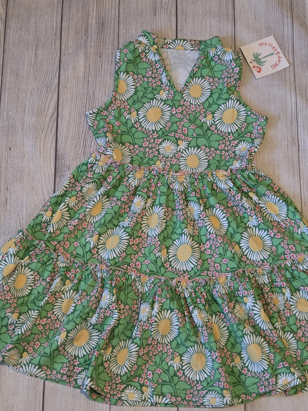 Girls Green Daisy Tiered Summer Dress